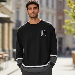 Hollister Men's Black and Gray Long Sleeve Tee